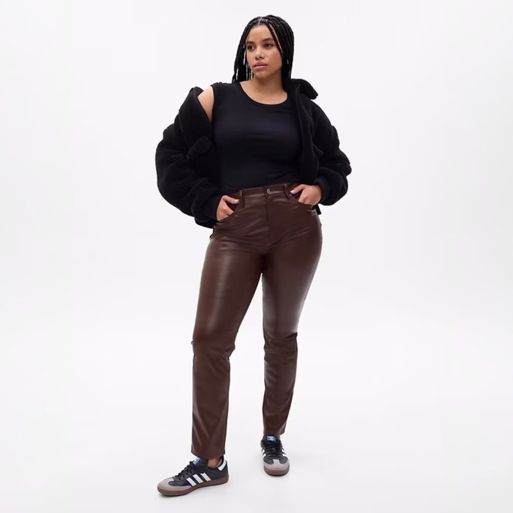 GAP High Rise Vegan Leather Vintage Slim Pants 4/27 Short Espresso Brown - Picture 7 of 7